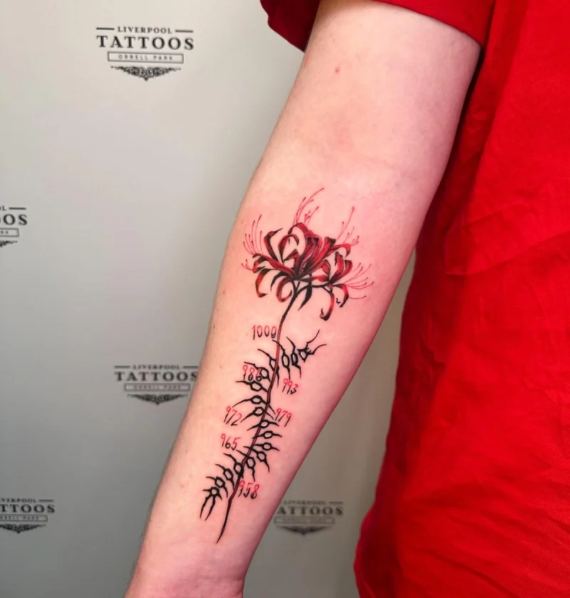 Fine line floral forearm tattoo