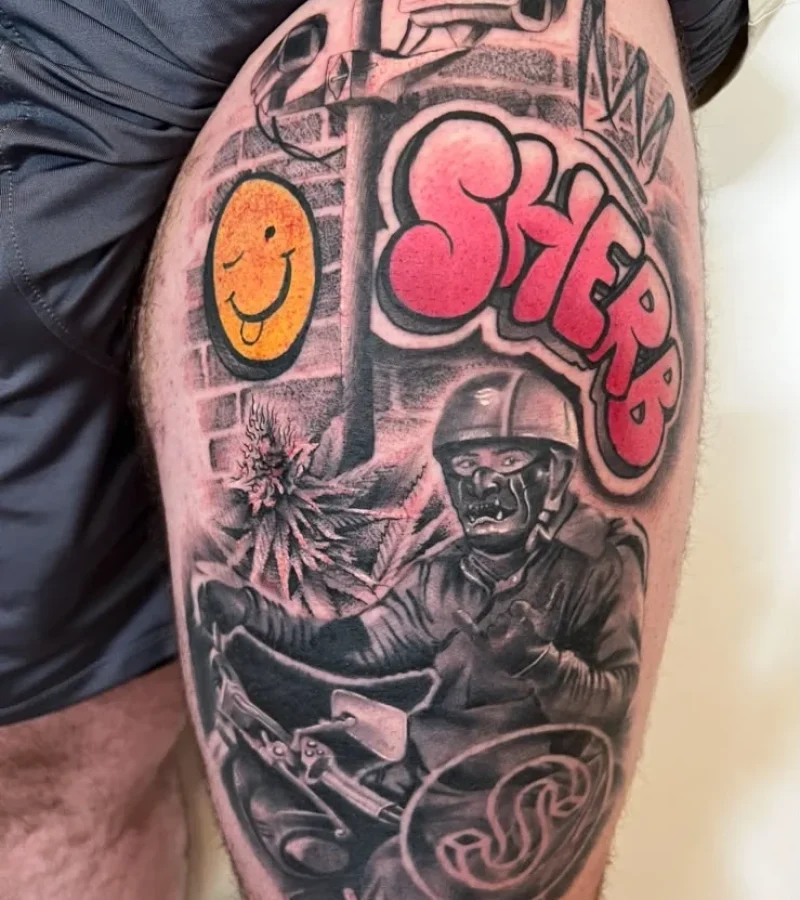 Full color sleeve tattoo by artist Danny
